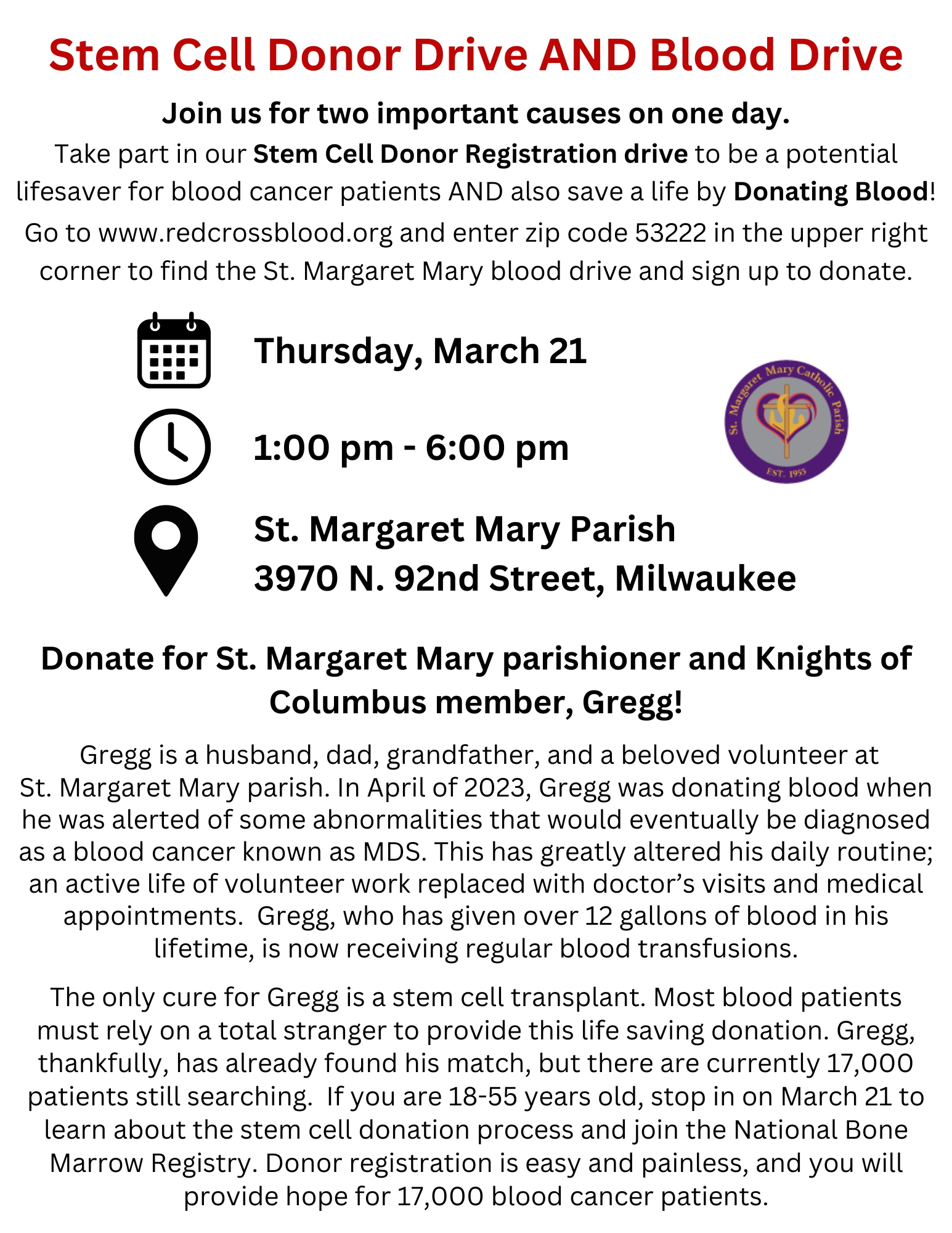 Stem Cell Donor Registration and Blood Drive Flyer